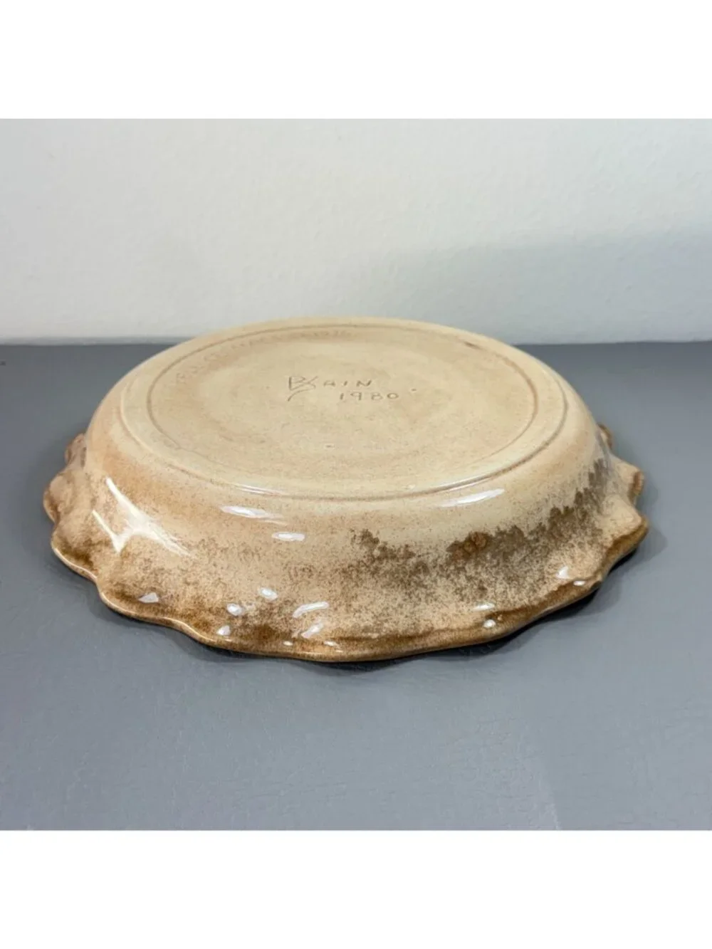 Vintage Bell Ceramics Strawberry Pie Plate Hand Painted Signed Bain 1980